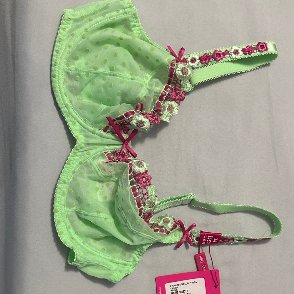 Lime Green Lace Floral Bra